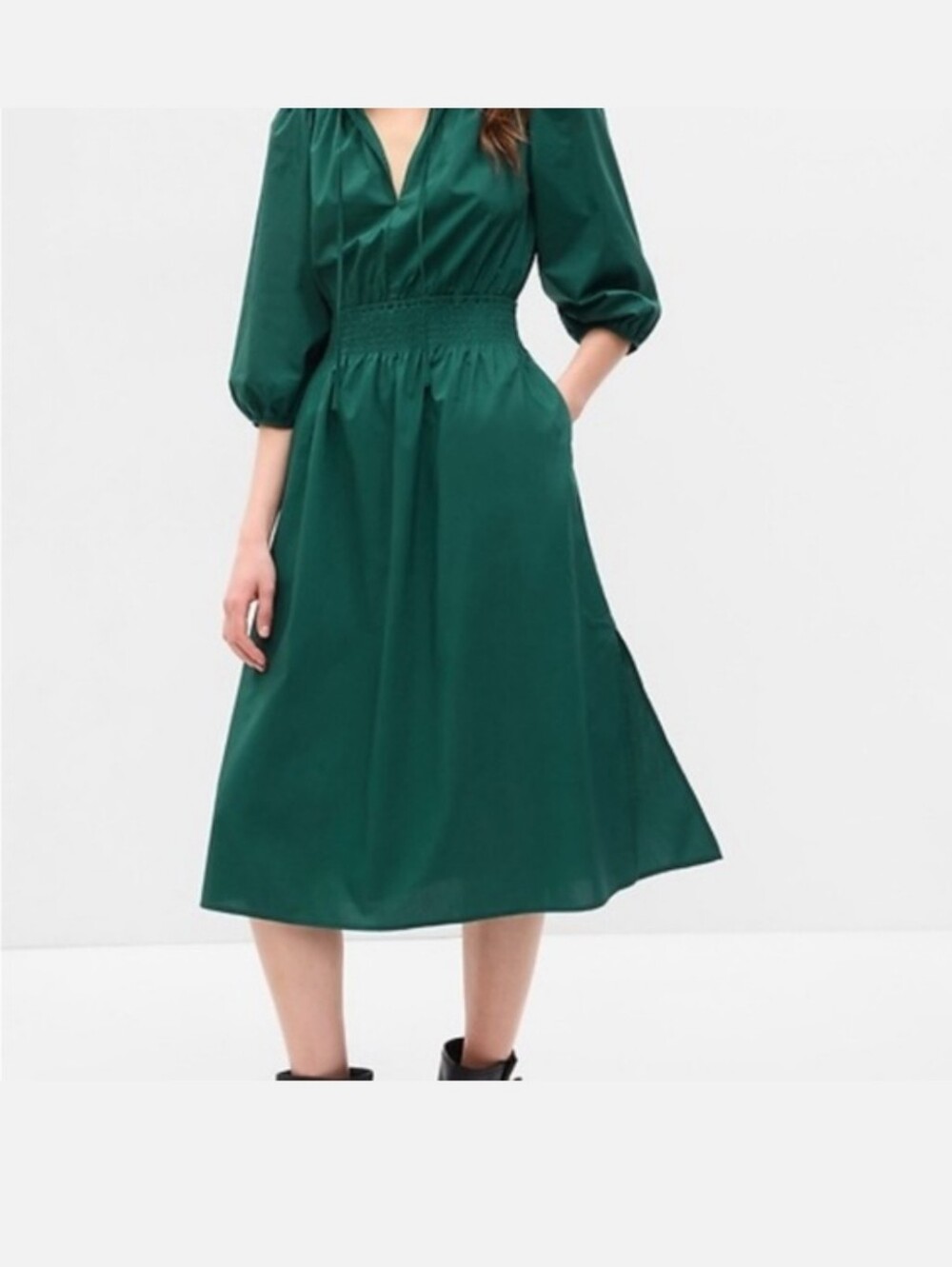 GAP Deep Green Midi Skirt with Smocked Waist